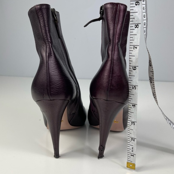 PRADA Women’s Plum Metallic Bronzed High Heel Side Zip Ankle Boots Booties 39.5 - Picture 14 of 16